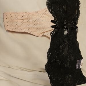 Cacique Black Lace and Pink Polka Dot Thong